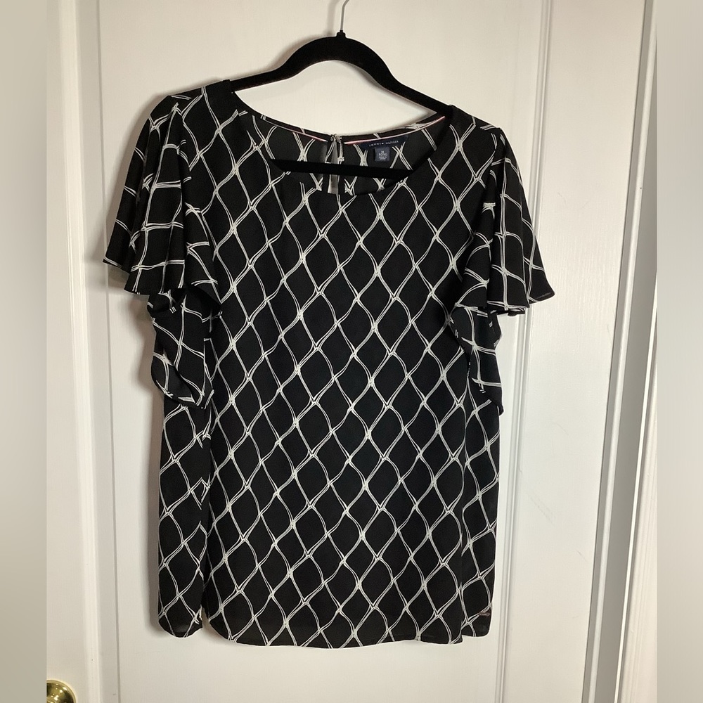 Tommy Hilfiger semi sheer blouse with flutter short sleeves